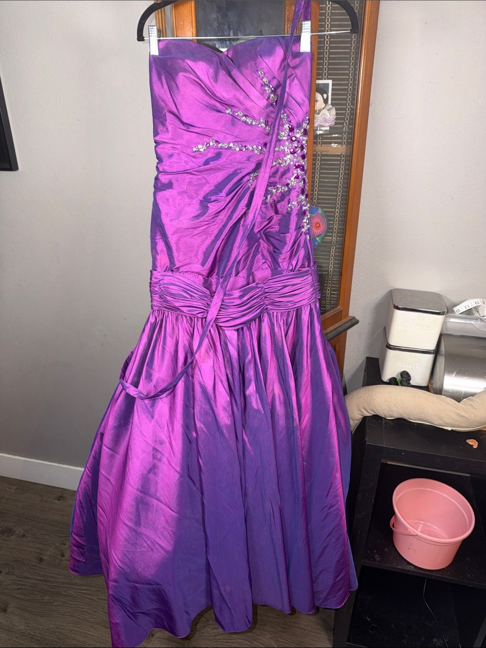 Anny Lee Purple Strapless Prom Dress with Beaded Bodice